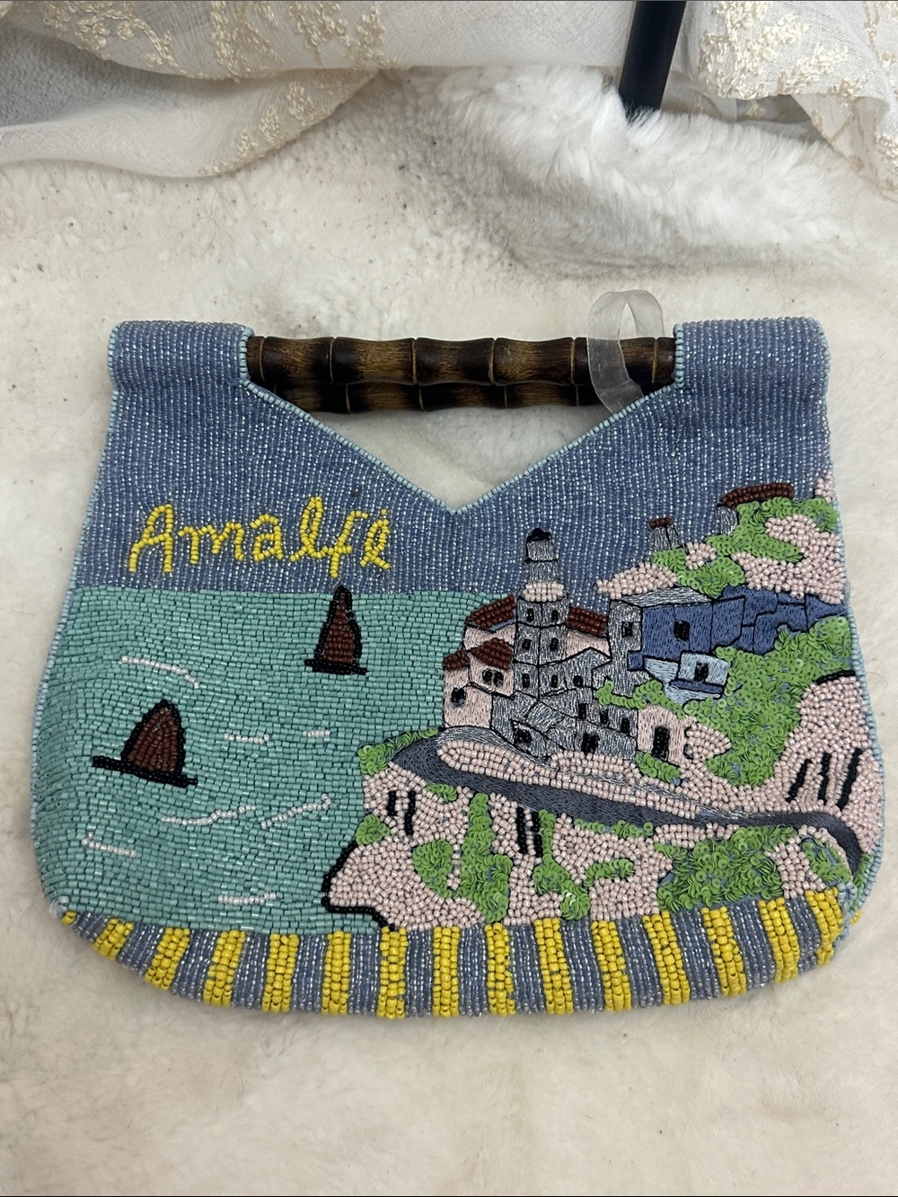 Made in India amalfi coast beaded hand bag